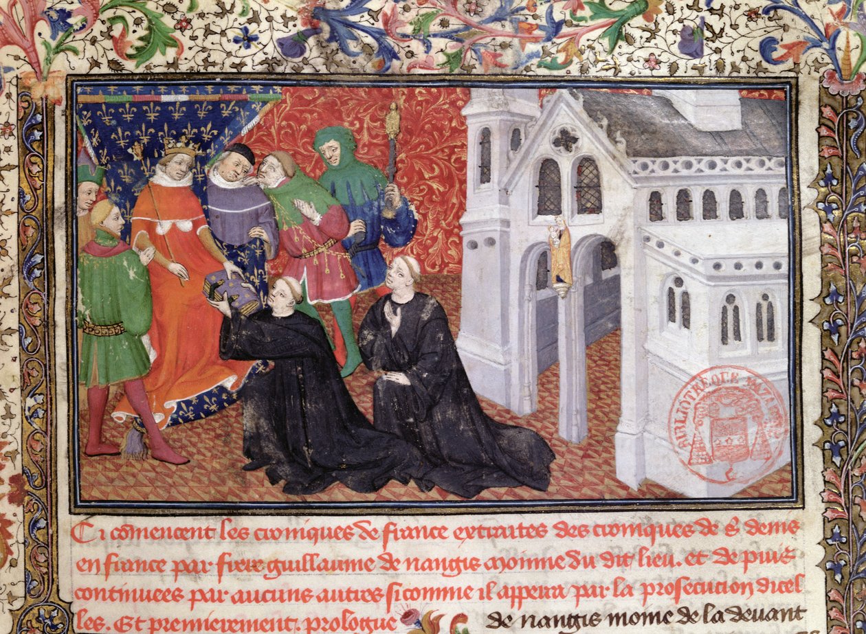 Guillaume de Nangis (d.130003) presenterer sin bok til Philippe IV (1268-1314) le Bel, konge av Frankrike fra 1285-1314 av French School