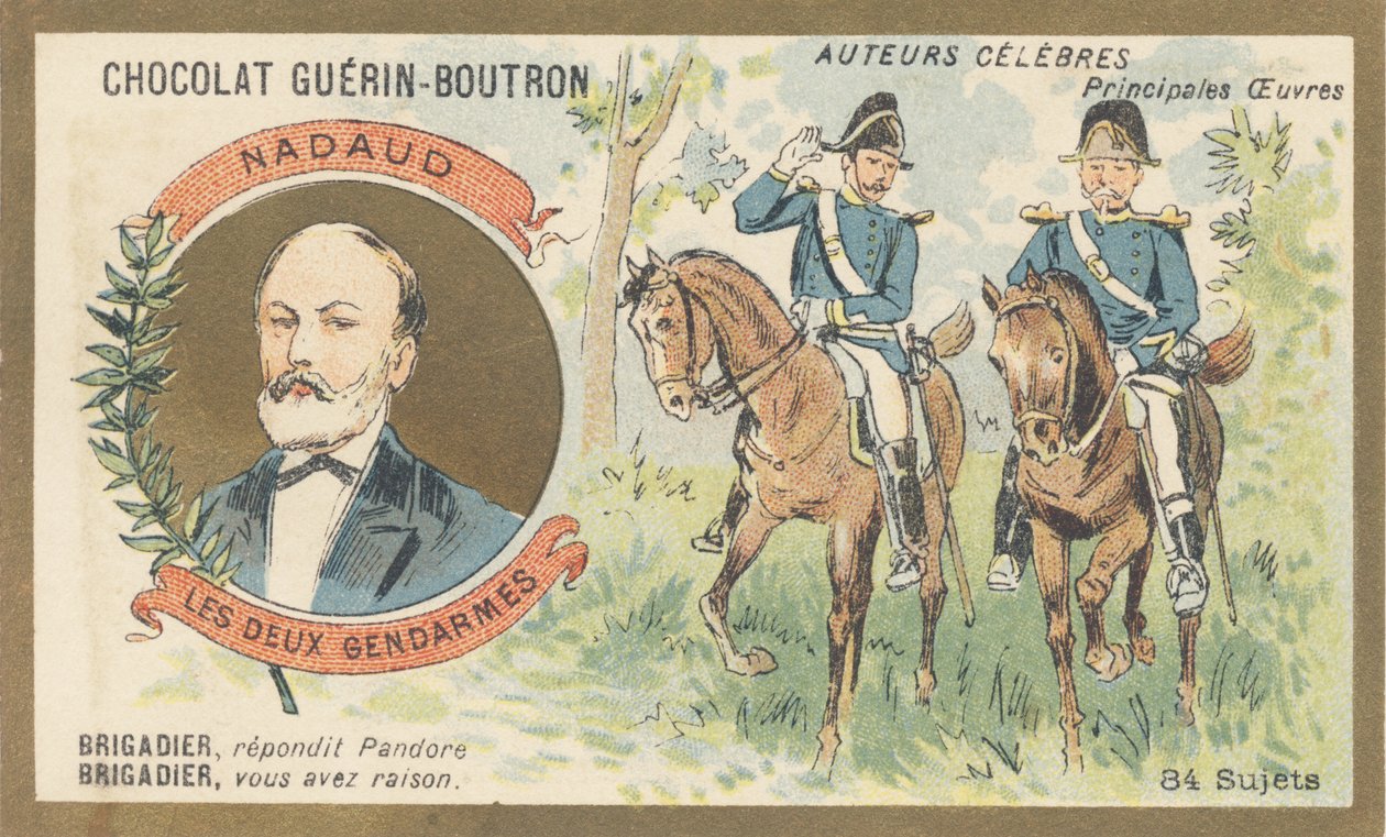 Gustave Nadaud (1820-1893), fransk goguettier, poet og låtskriver, forfatter av "Les deux gendarmes" eller "Pandora" satirisk verk forbudt av regimet av French School