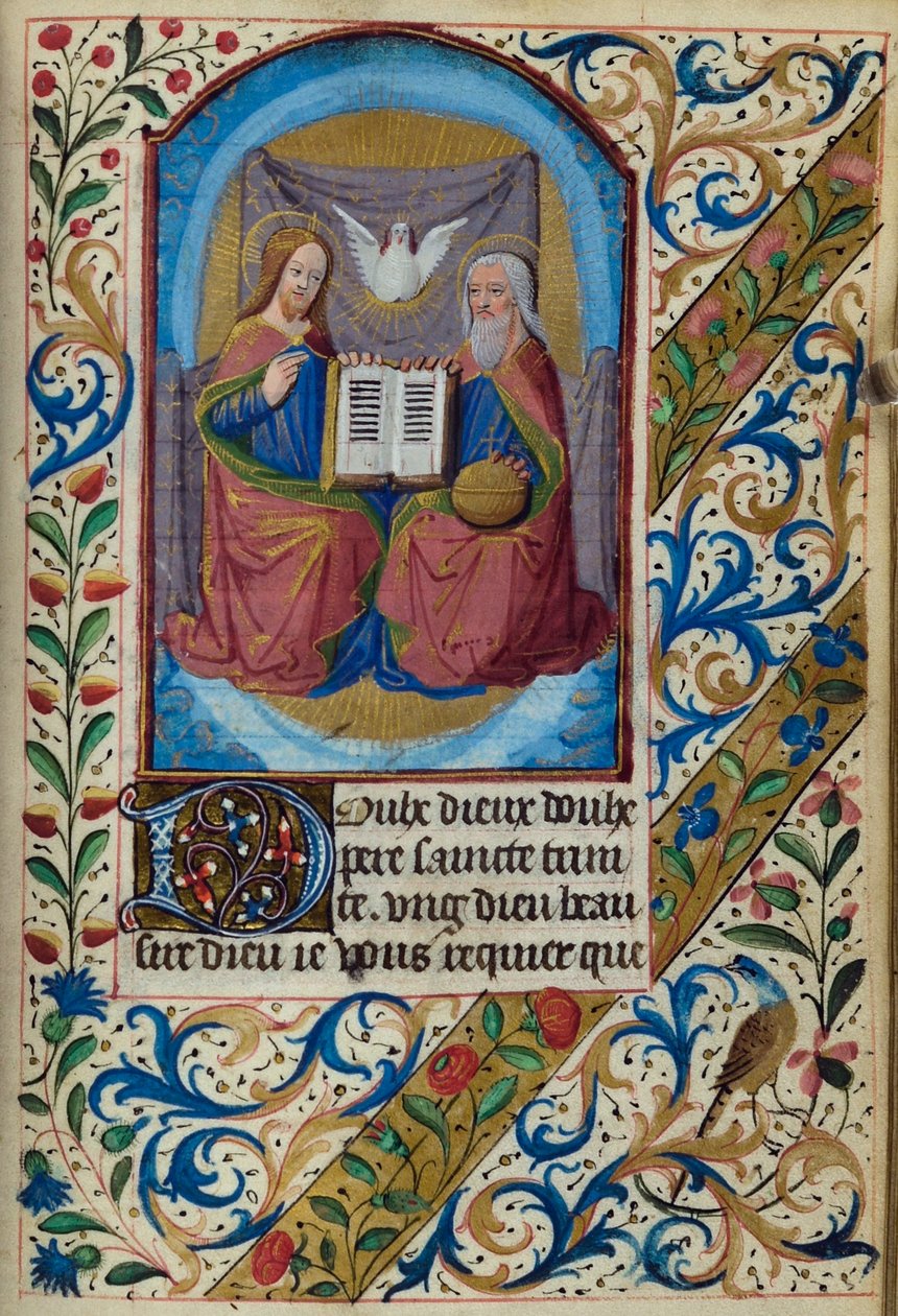 H/L-3-3 fol. 153r Holy Trinity, fra Book of Hours, Use of Paris, midten av 1400-tallet av French School