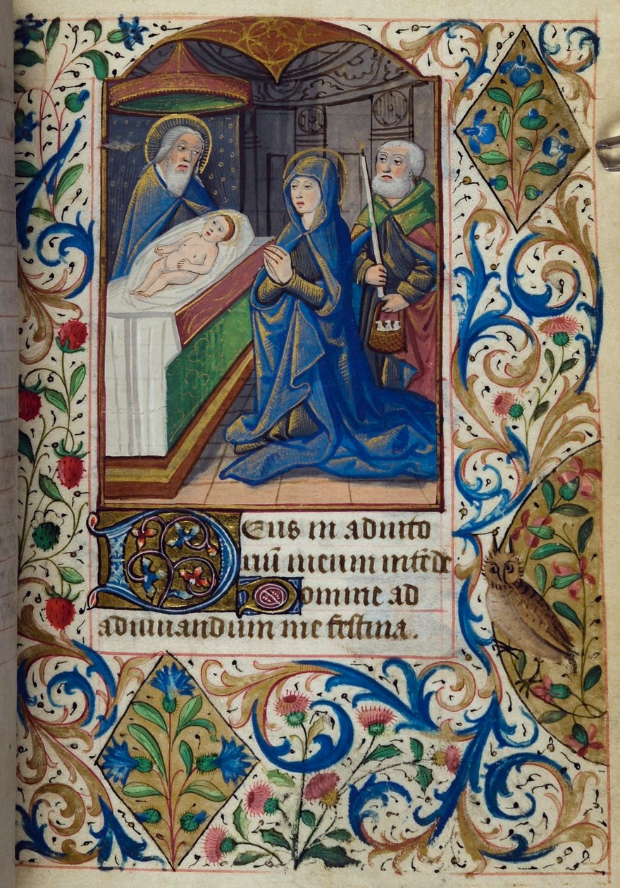 H/L-3-3 fol. 70r Presentasjon i tempelet, fra Timebok, Bruk av Paris, midten av 1400-tallet av French School