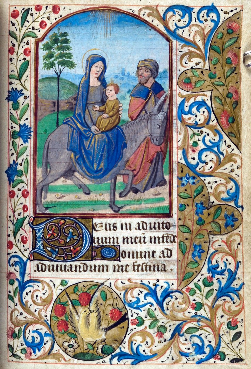 H/L-3-3 fol. 74r Flight into Egypt, fra Book of Hours, Use of Paris, midten av 1400-tallet av French School