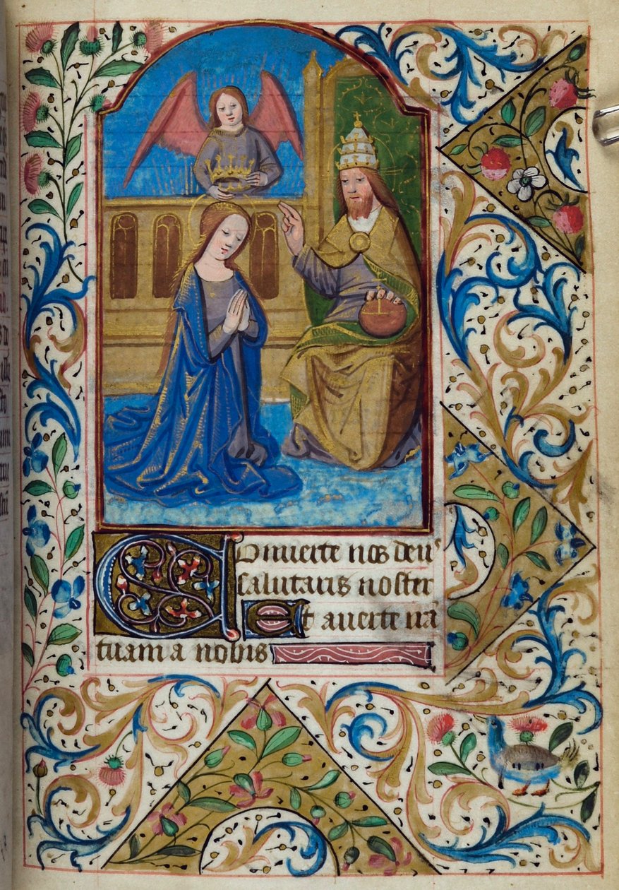 H/L-3-3 fol. 80r Coronation of the Virgin, fra Book of Hours, Use of Paris, midten av 1400-tallet av French School