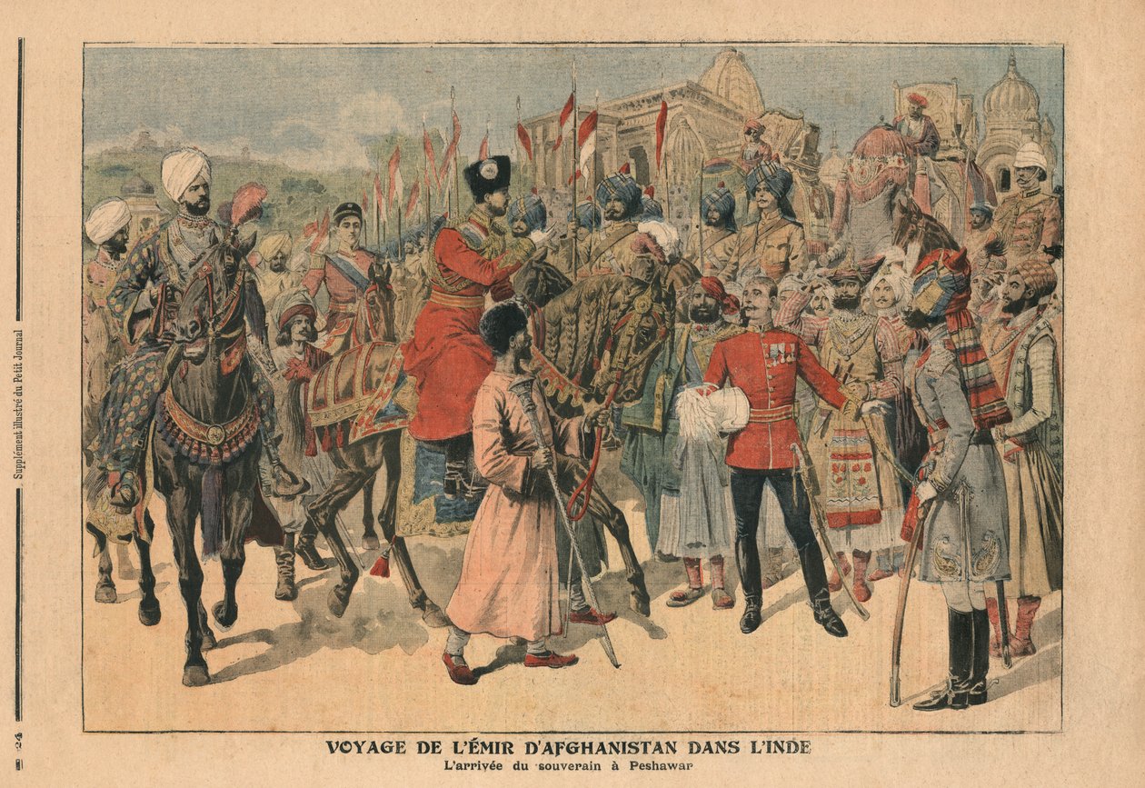 Habibullah Kahn (1872-1919) Emir av Afghanistan ankommer Peshawar, India, illustrasjon fra 