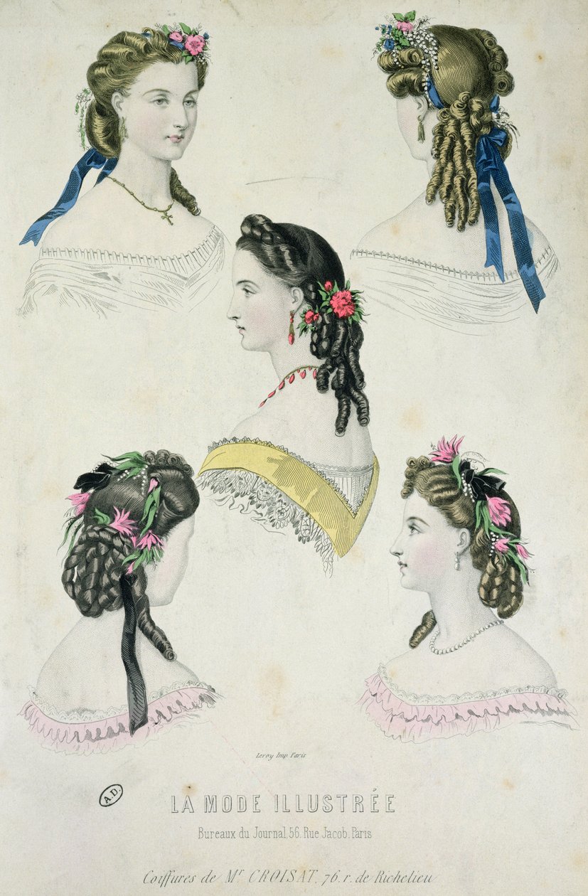 Frisyrer av Monsieur Croisat, fra La Mode Illustrée, 1865 av French School