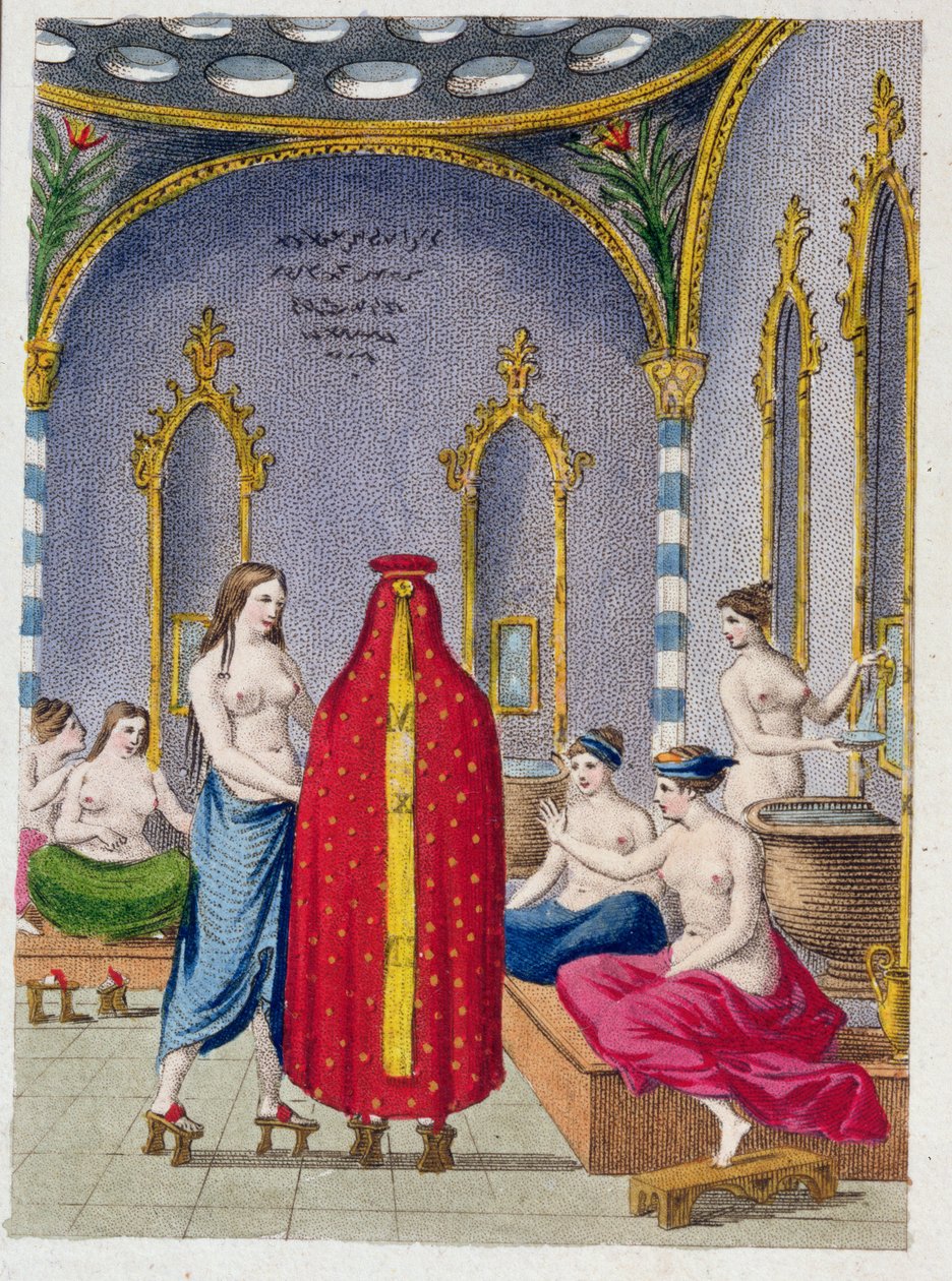 Hammam i Tyrkia, illustrert tallerken fra Moeurs, usages et costumes des ottomans av A. Castellan, Paris, ca. 1810 av French School