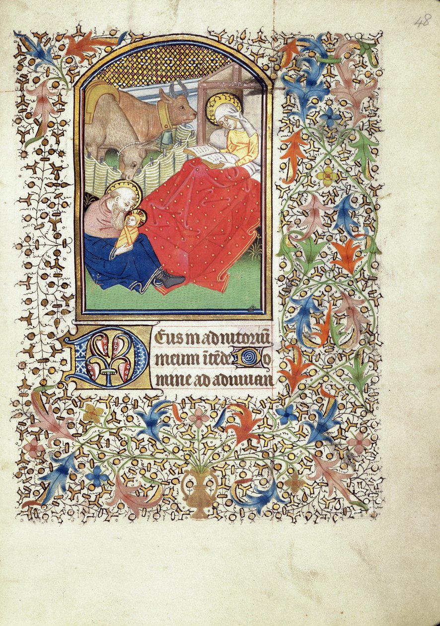 Manuskript 69 f.48r, Jesu fødsel, fra timeboken til "Mesteren av Jacques de Besançon" av French School
