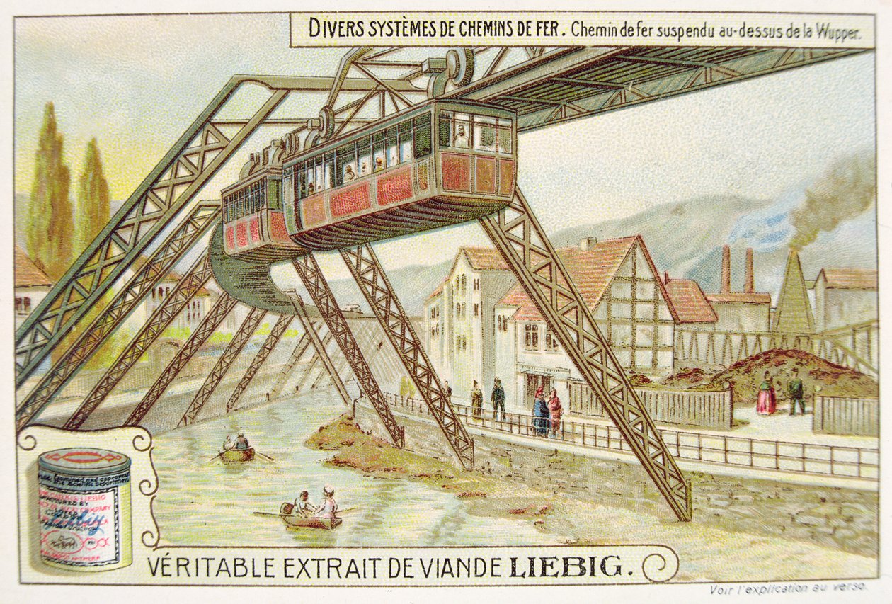 Hengende tog på Wupper-elven, salgsfremmende reklamekort for Veritable Extrait de Viande Liebig av French School