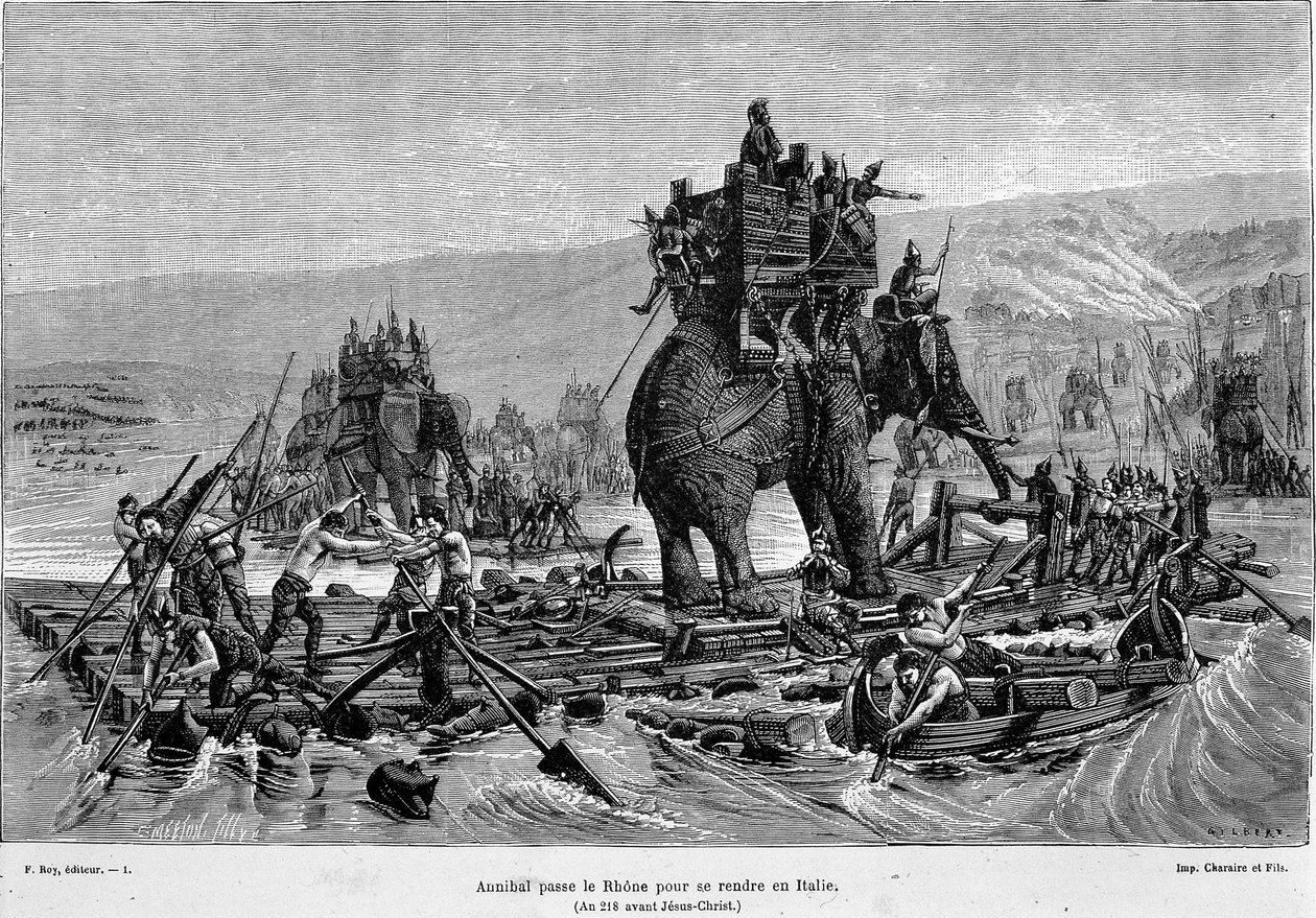 Hannibal passerer Rhone til Italia (år 218 f.Kr.) - i "Frankrike og franskmennene gjennom århundrene"" av French School