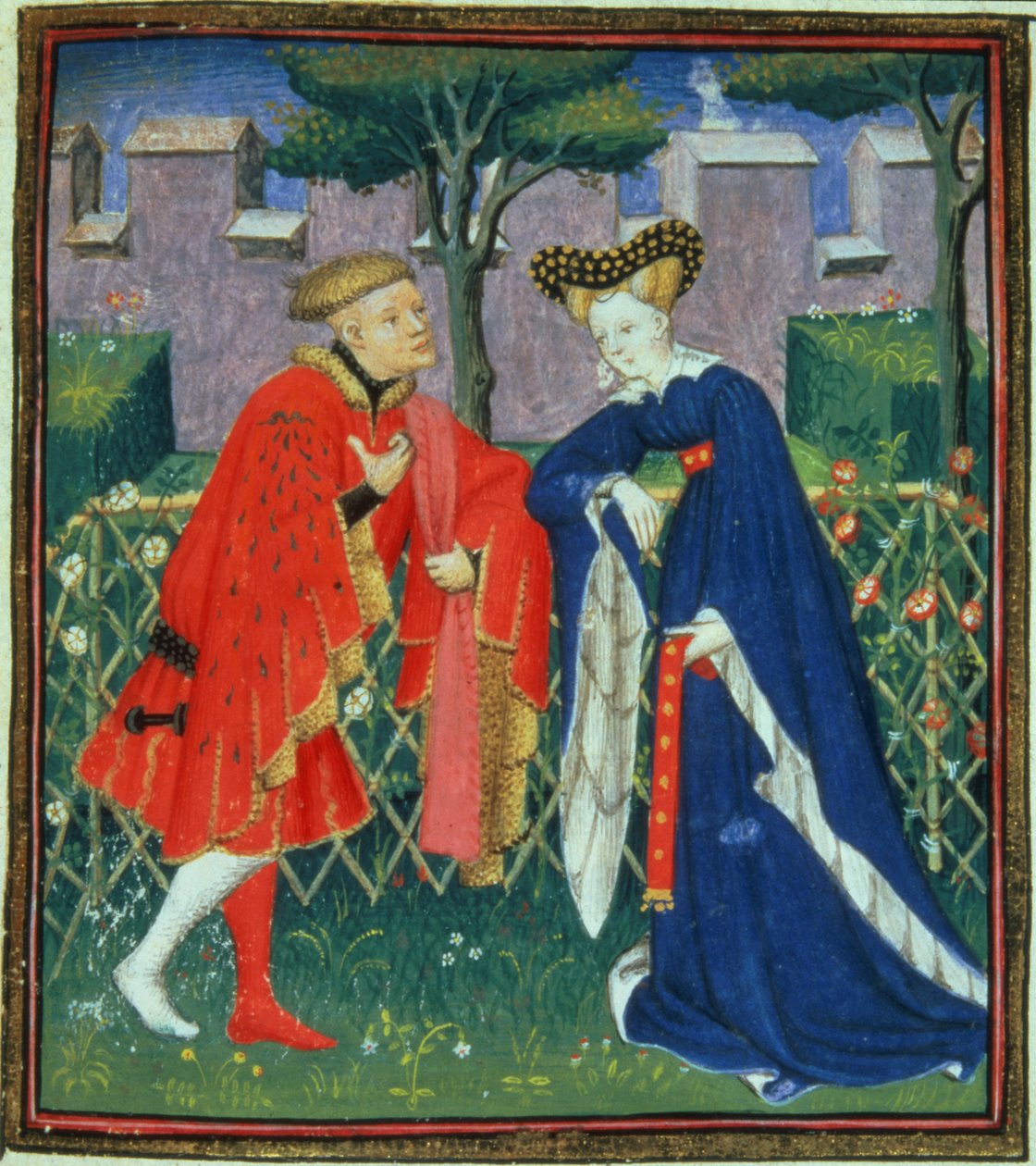 Harl 4431 f.376 Hundre ballader av en dame og hennes elsker, parisisk kopi, ca. 1410-15 av French School