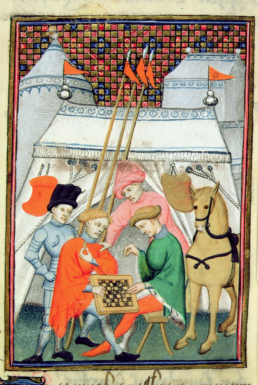 Harley 4431 f.133 Ulysses spiller sjakk, parisisk kopi, ca. 1410-15 (vellum) av French School
