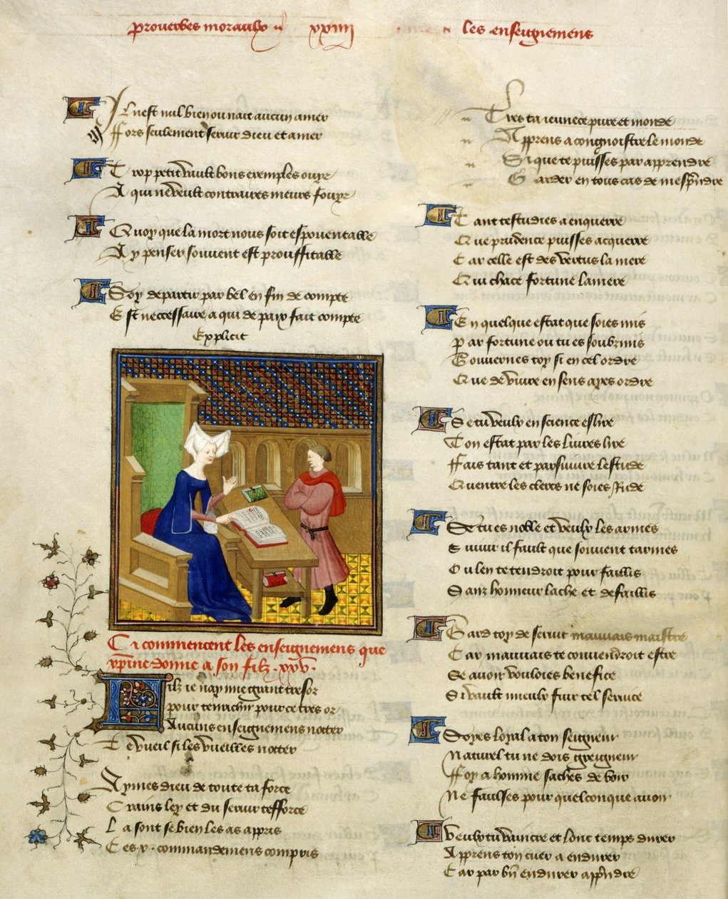 Harley 4431, f.261v Christine de Pisan og hennes sønn, illustrasjon fra 
