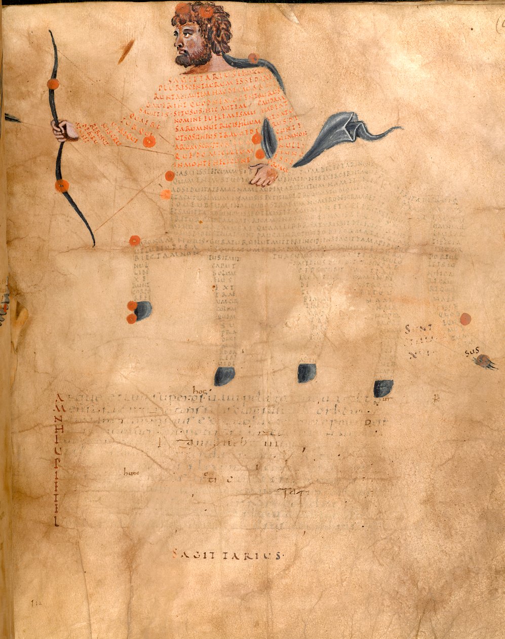 Harley 647, f.3v Illustrasjon av stjernebildet Skytten, fra 