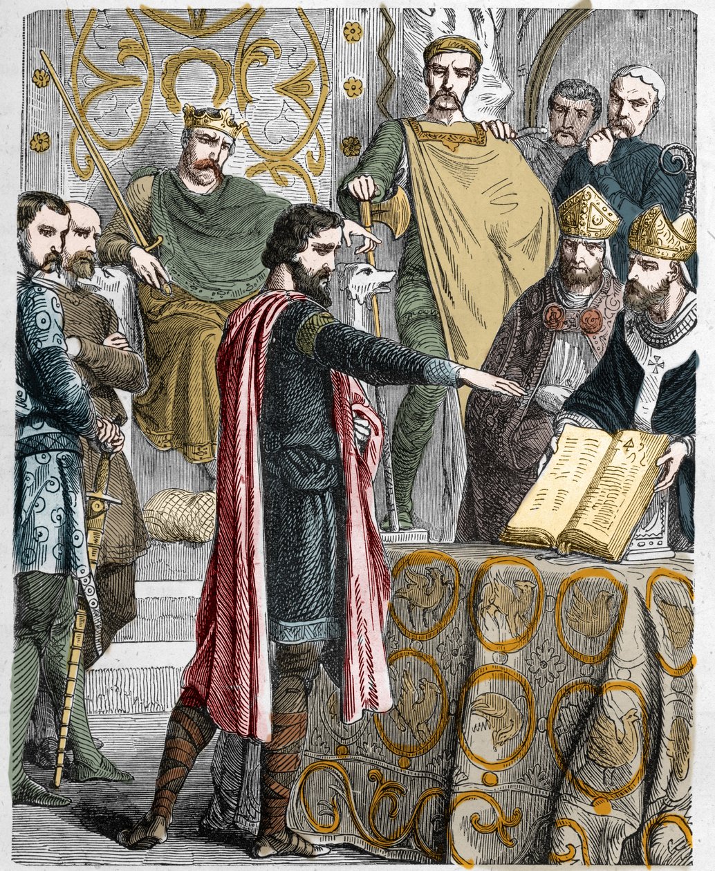 Harold II (1020-1066) kronet siste angelsaksiske konge i 1064, sverget på de hellige relikviene før Vilhelm I Erobreren for å støtte sin sak på tronen i England ved døden til skriftefaderen Edward. av French School