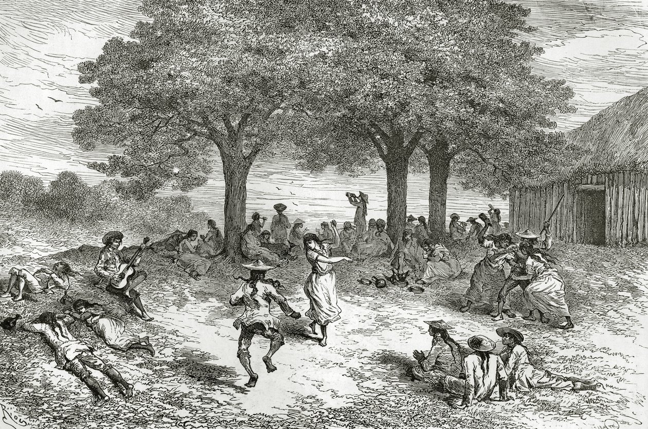 Harvest of Coca, Peru, illustrasjon fra magasinet Le Tour du Monde, 1877 av French School