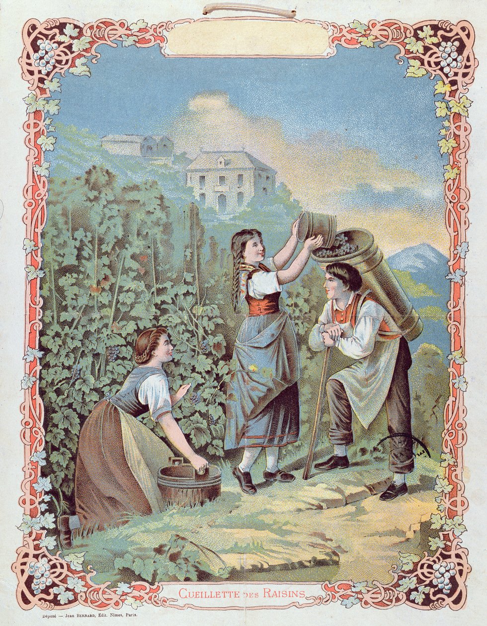 Høsting av druer, fra en kalender, ca. 1880 av French School