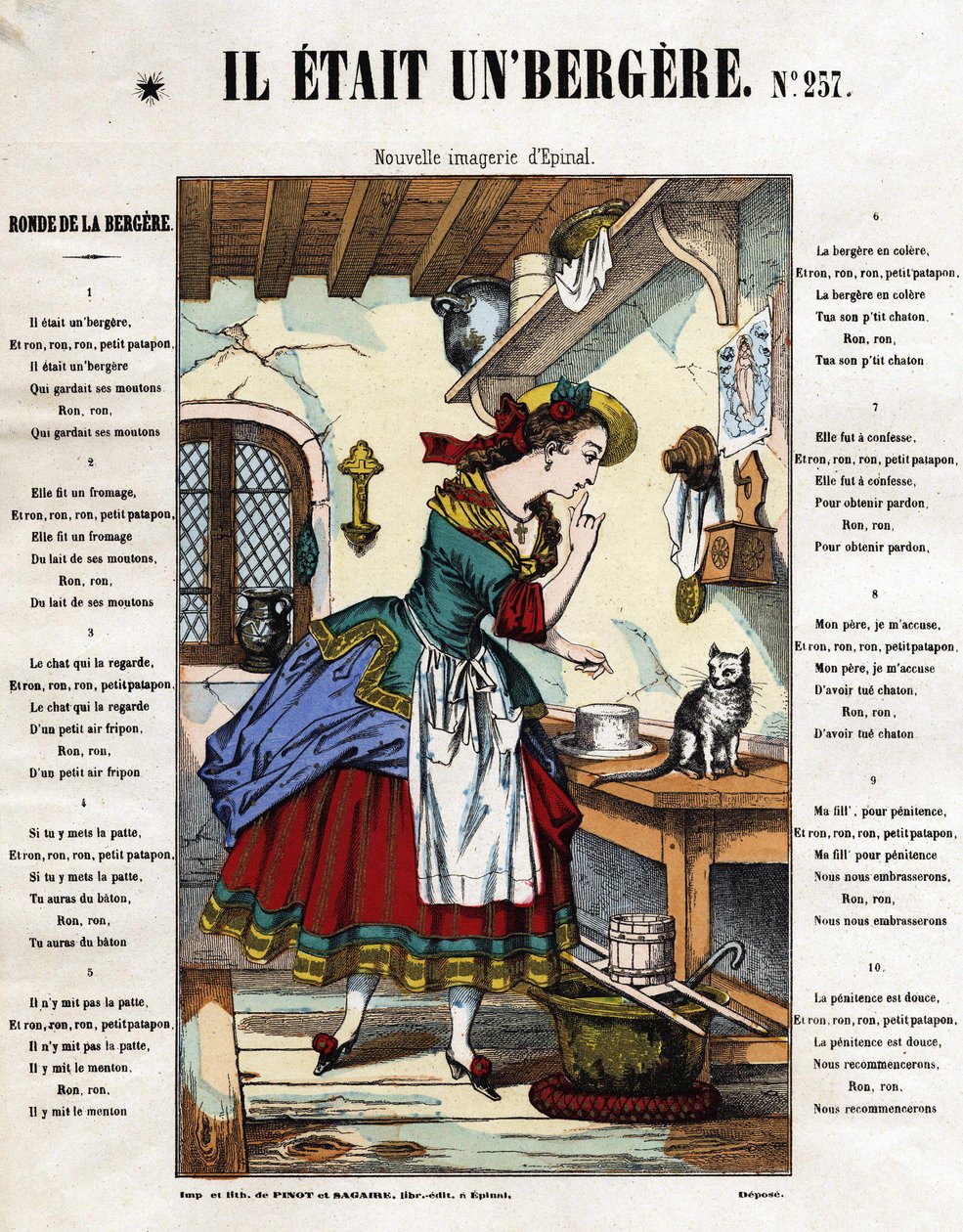 Han var en gjeterinne. Barnfødt sang. Bilde av Epinal fra 1800-tallet. av French School