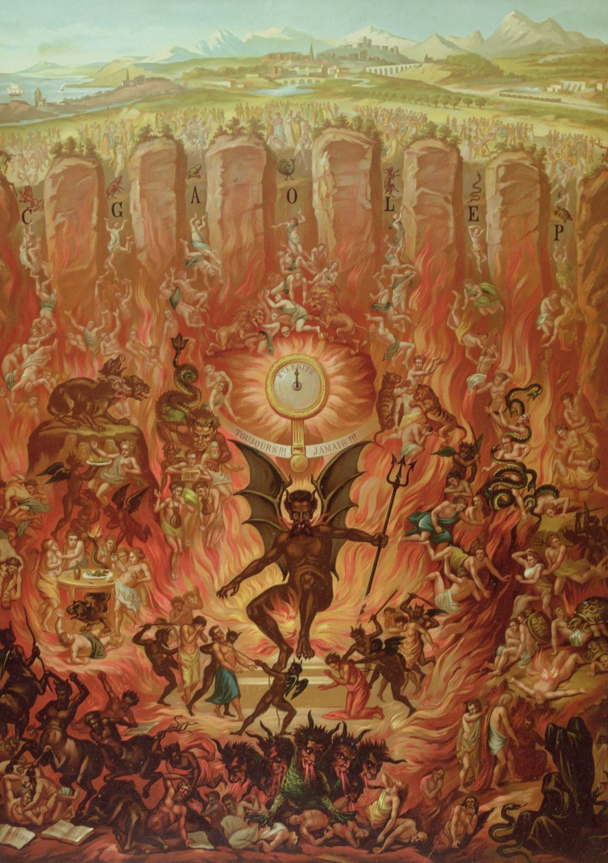 Hell and the Seven Sins, fra en katekisme utgitt av La Bonne Presse, sent på 1800-tallet av French School