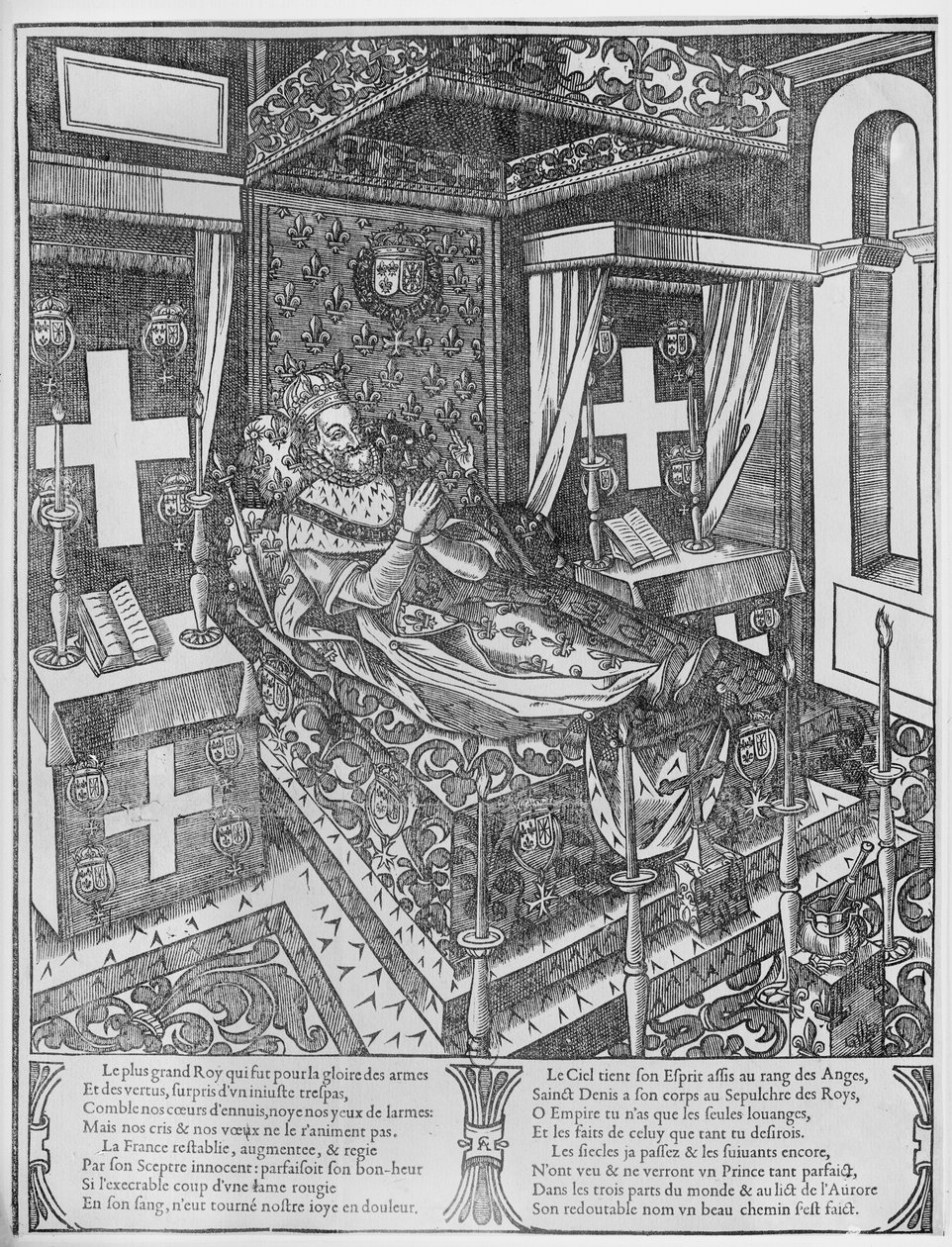 Henri IV (1553-1610) på dødsleiet, 1610 av French School