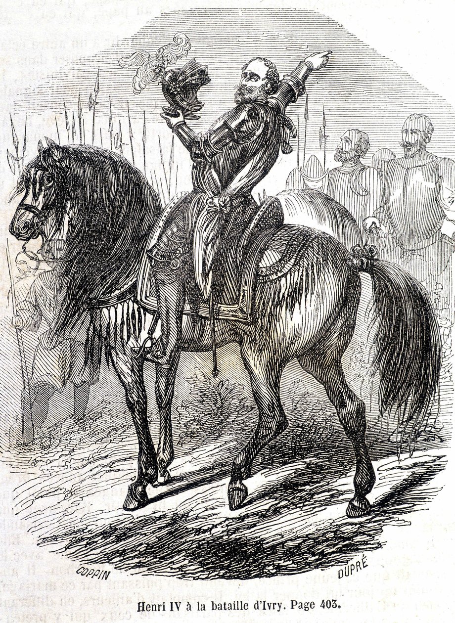 Henri IV (1553 - 1610) at the Battle of Ivry (14/03/1590) - in “” Histoire de France”” by L.-P. Anquetil av French School