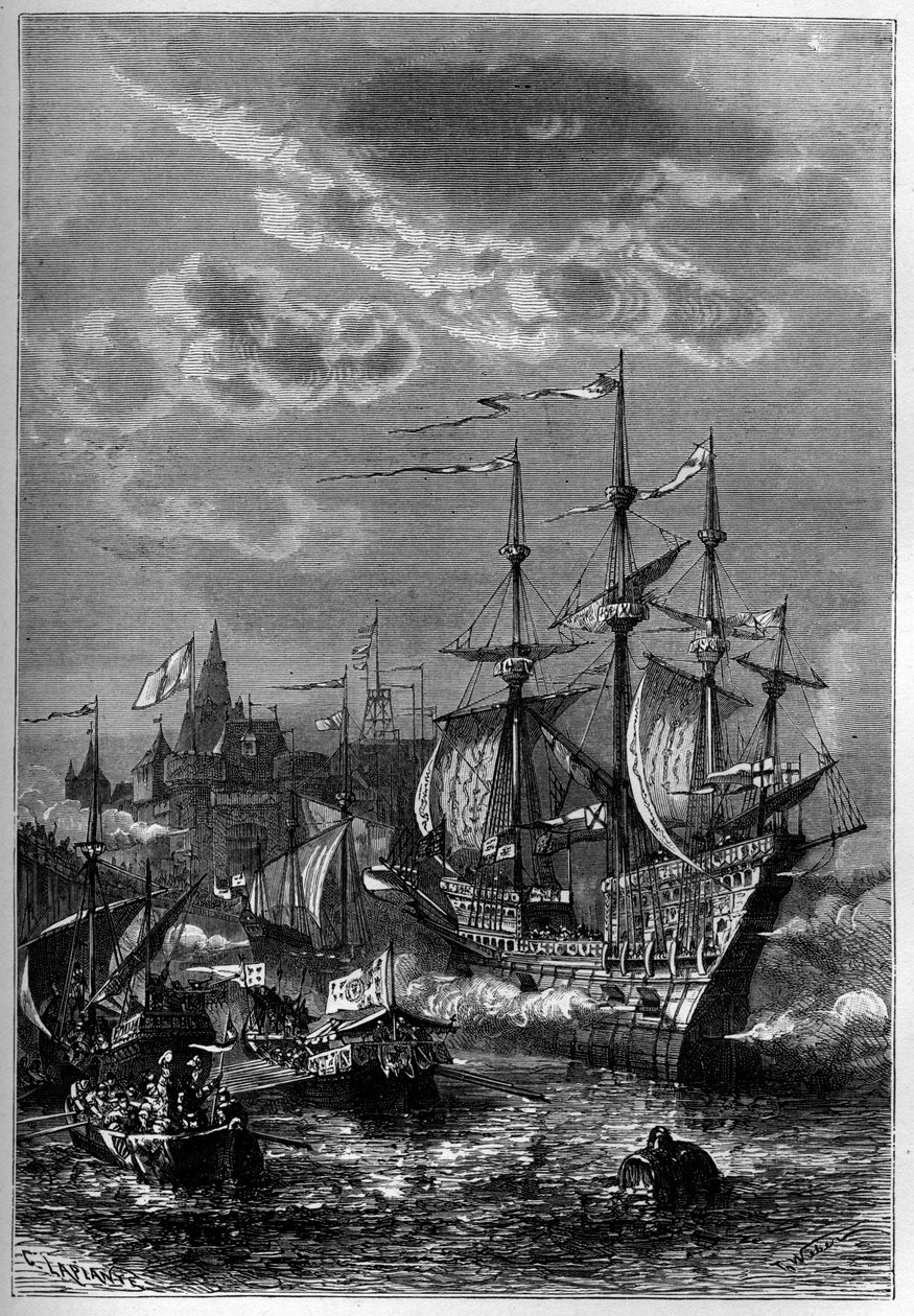 Henry VIII lander i Calais av French School
