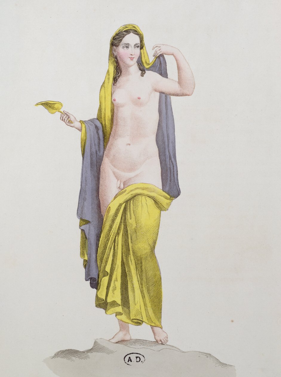Hermafroditt, fra en freskomaleri fra Pompei, ca. 1800 av French School