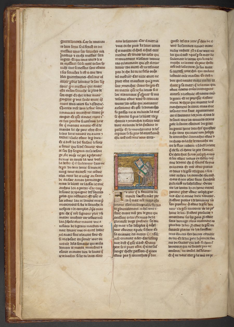 Eremitt som skriver ved et skrivebord, fra "Estoire del Saint Graal, La Queste del Saint Graal, Morte Artu", ca. 1315-25 (blekk på pergament) av French School