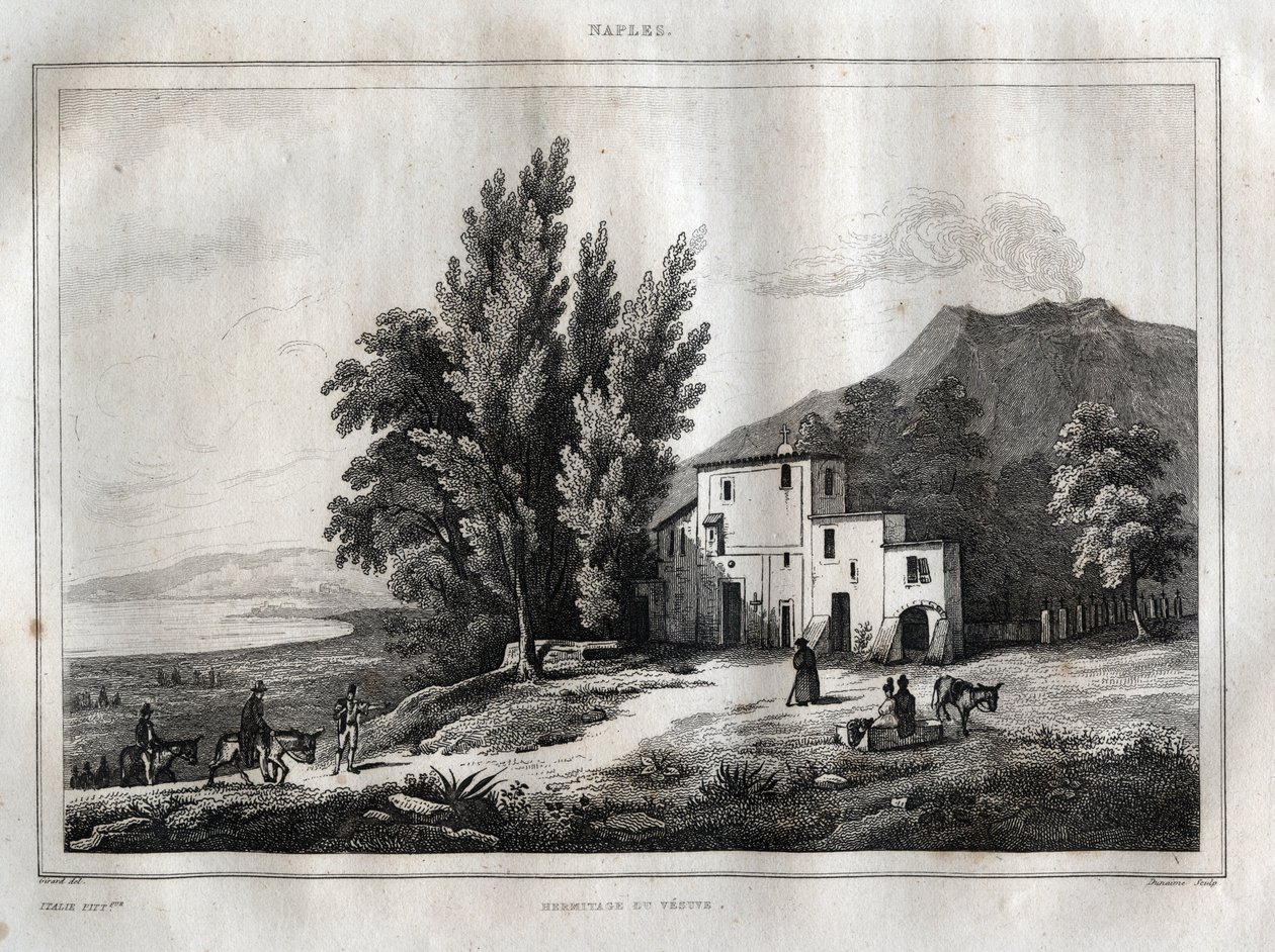 Hermitage of Mount Vesuvius - ERMITAGE DU VESUVE NAPLES ITALIA - Vesuvio-gravering fra "" Pittoreske Italia" - Historisk og beskrivende maleri av Italia" av M. de Norvins, Ch. Nodier 1834-1836. av French School