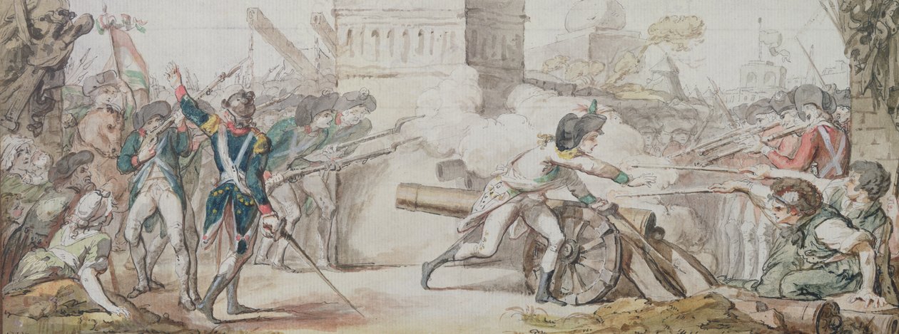 Heroisk død av Desilles i hans forsøk på å stoppe slaget under mytteriet i Nancy 31. august 1790 av French School