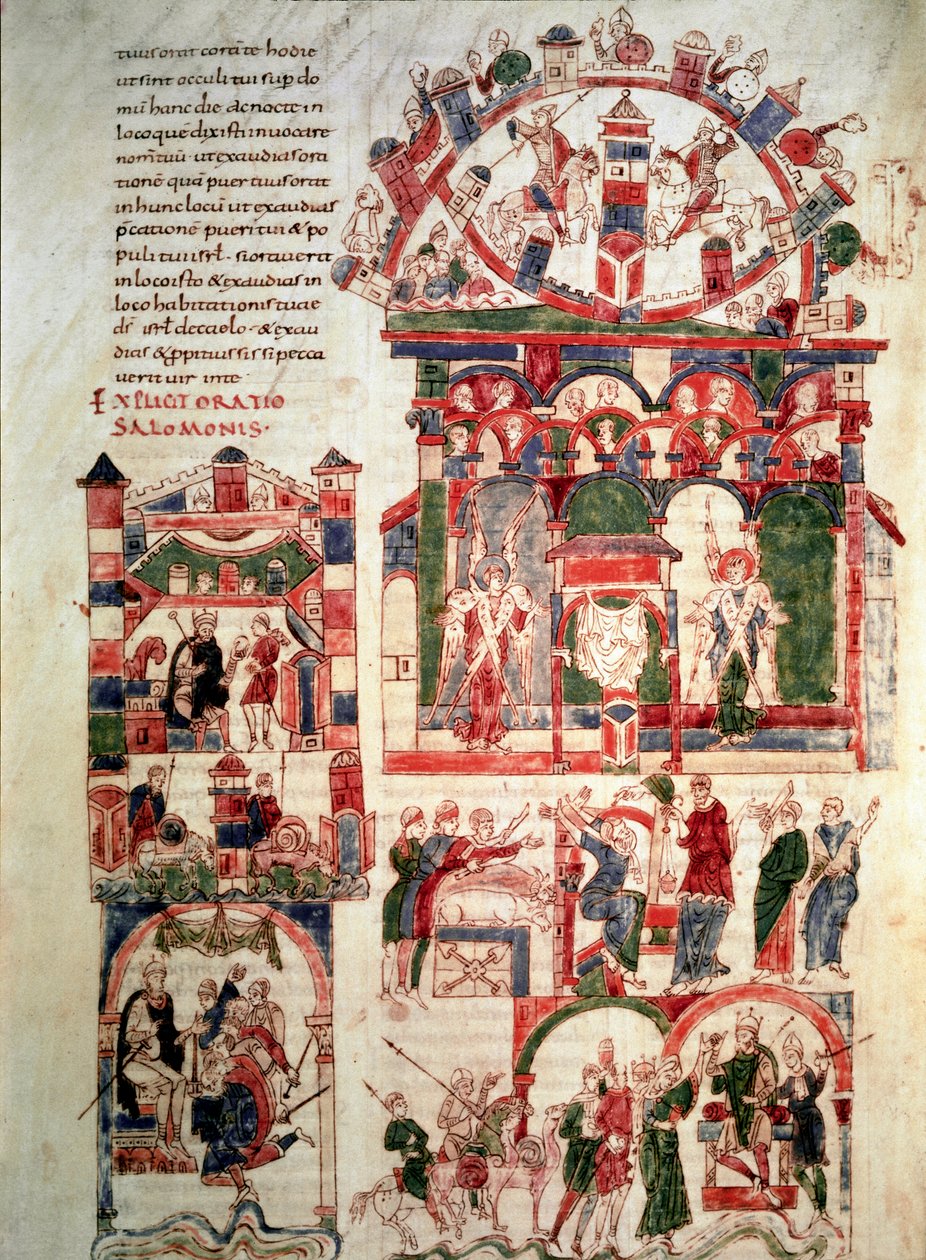 Historien om livet til kong Salomo Page of the Bible of Noailles (eller Bibelen til Sant Pere de Roda eller Saint Pierre de Rodas) Paris fra 10. eller 11. århundre, B.N. av French School