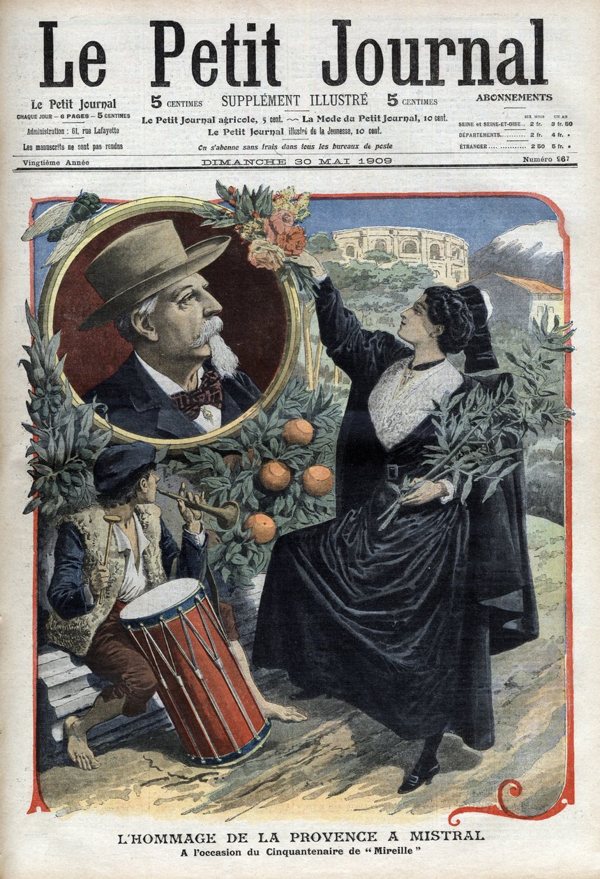 Homage of Provence to Frederic Mistral, on the occasion of the fiftieth anniversary of “” Mireille”” (1859) In “Le Petit Journal”, May 1909 (engraving) av French School