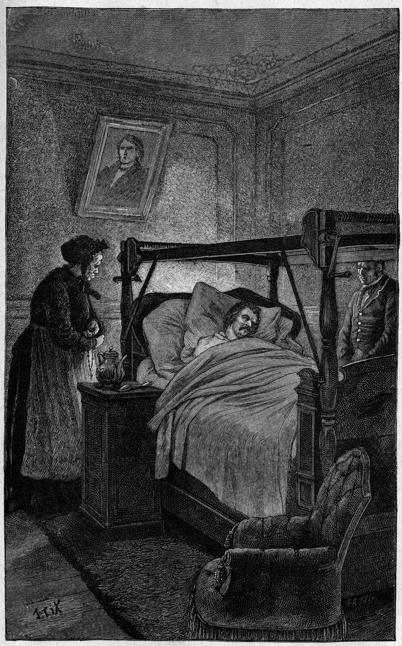 Honore de Balzac (1799-1850), a French writer, on his deathbed in 1850. av French School