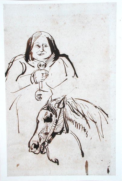 Honore de Balzac (1799-1850) og hans hest (penn og blekk på papir) av French School