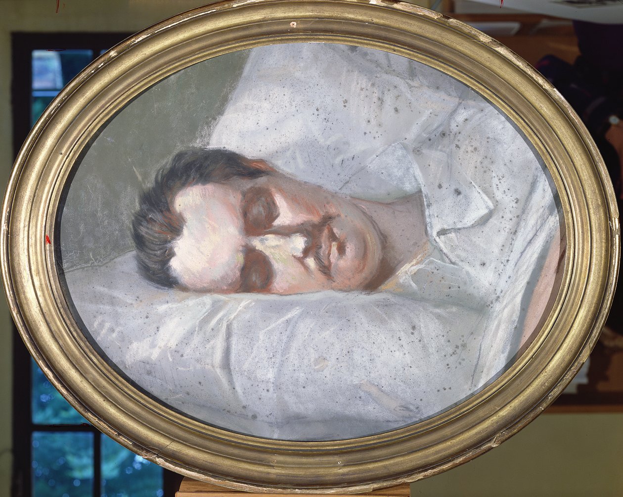 Honore de Balzac (1799-1850) på sitt dødsleie, 15. august 1850 av French School