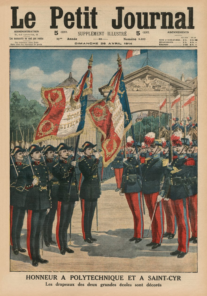 Ære til Polytechnique og Saint-Cyr, forsideillustrasjon fra Le Petit Journal, supplementillustre, 26. april 1914 av French School