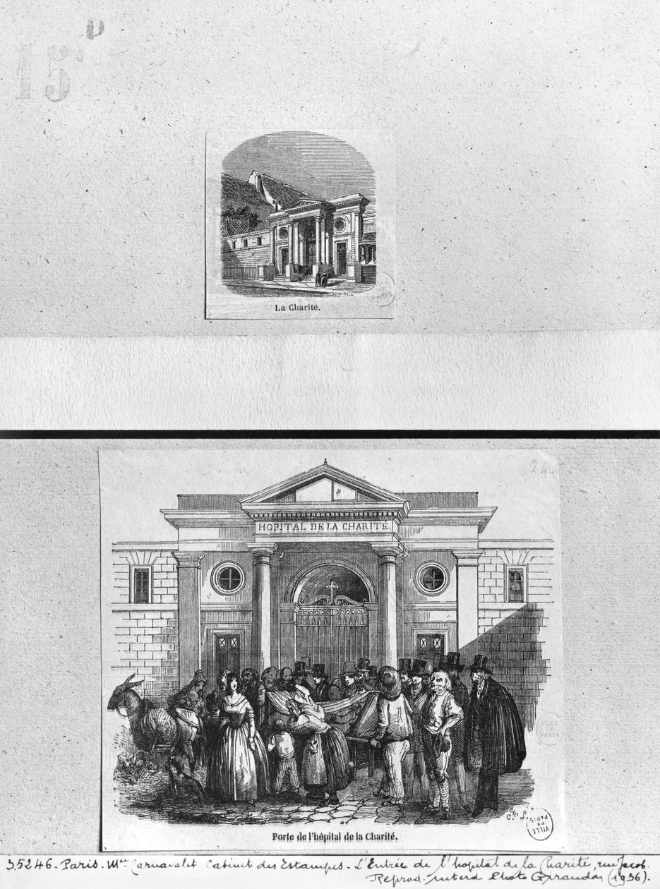 Hopital de la Charite, inngangsporten på rue Jacob, Paris av French School