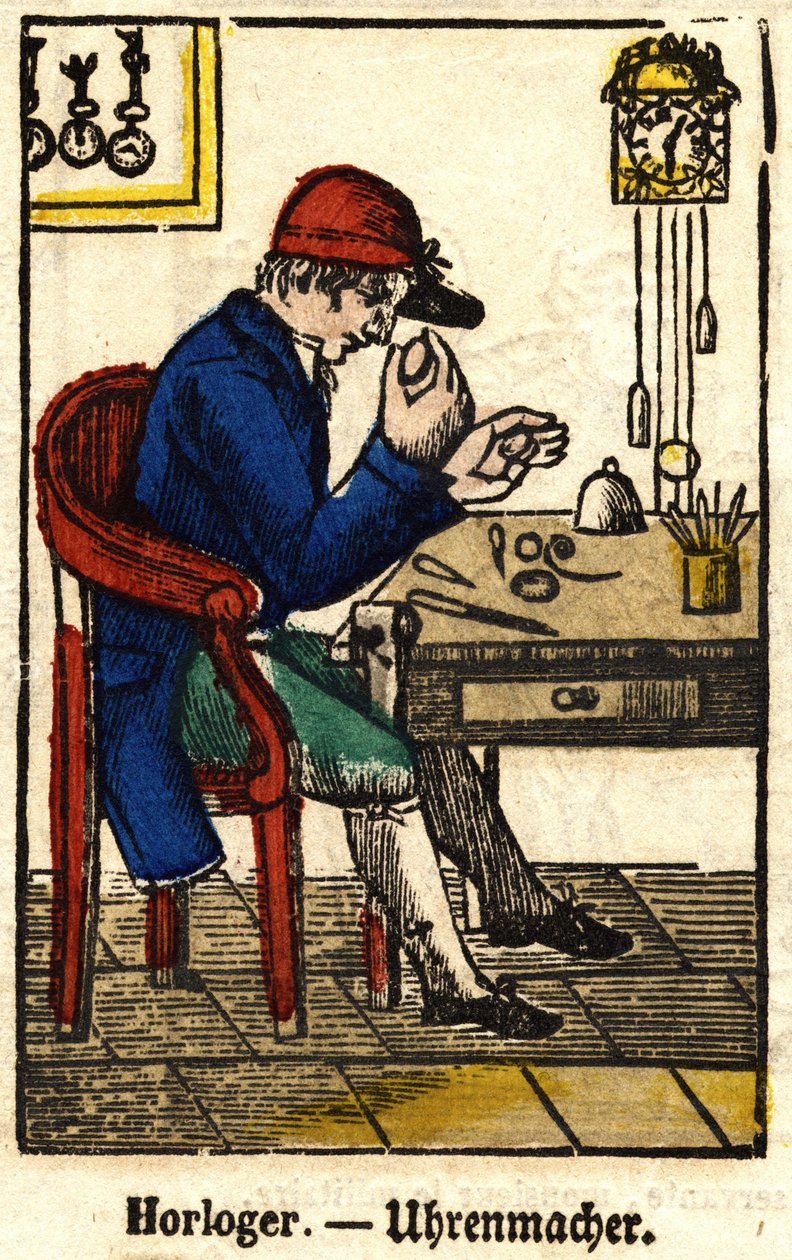 Horologer; Series on the image crafts of Epinal of the 19th century. av French School