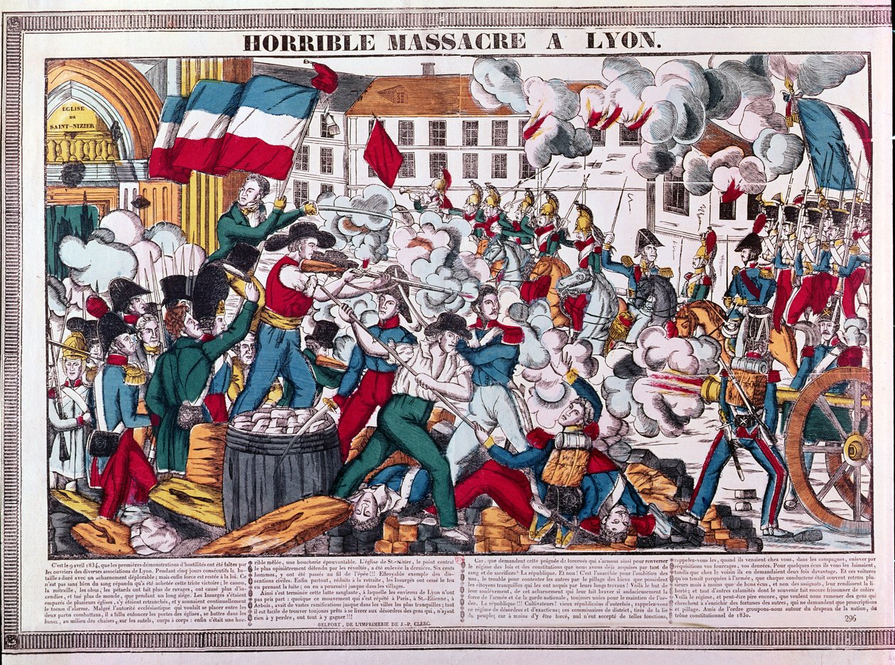 Fryktelig massakre i Lyons, 9. april 1834 av French School