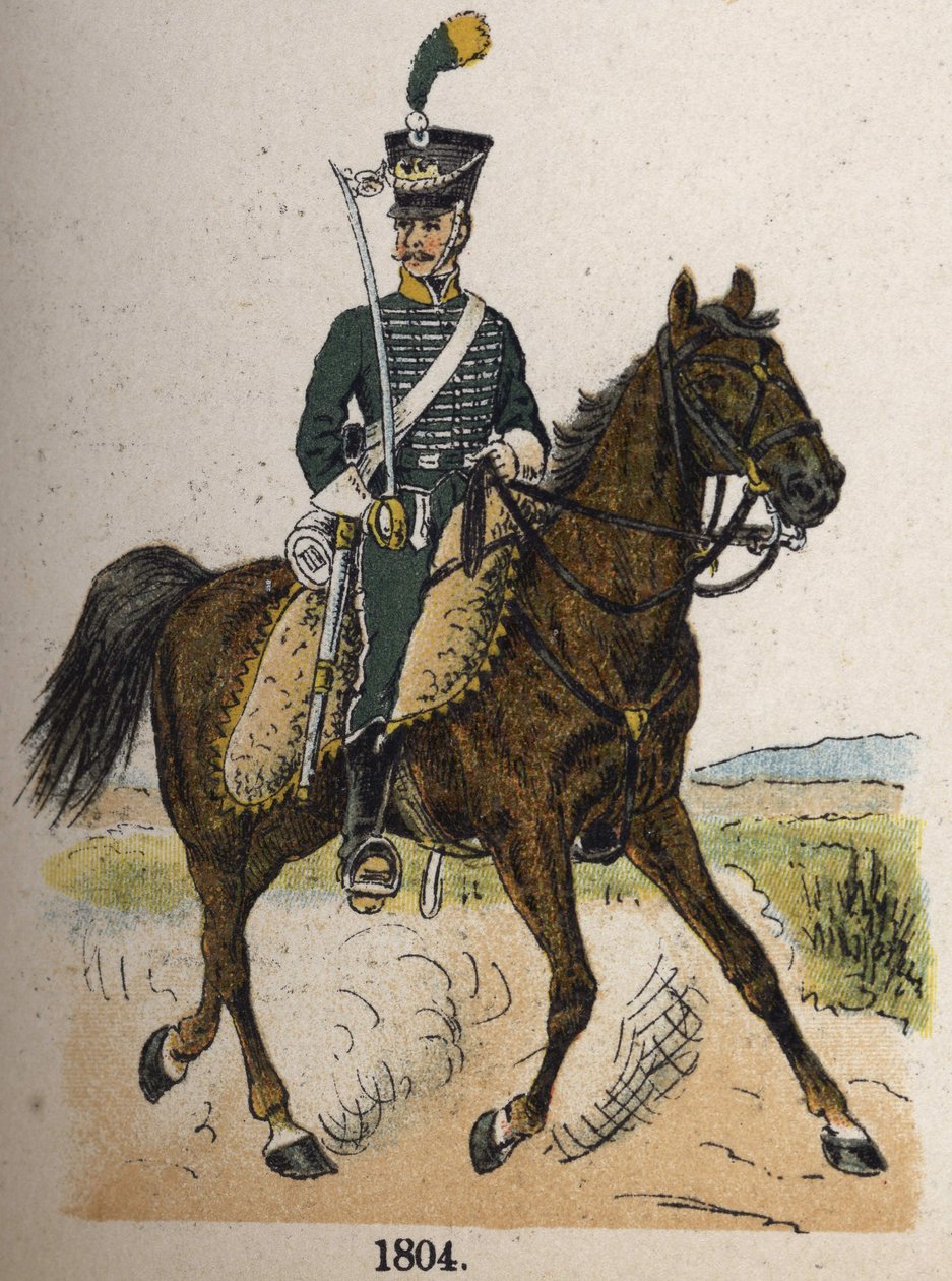 Hestejeger i 1804. Plate fra boken Les Uniformes de l
