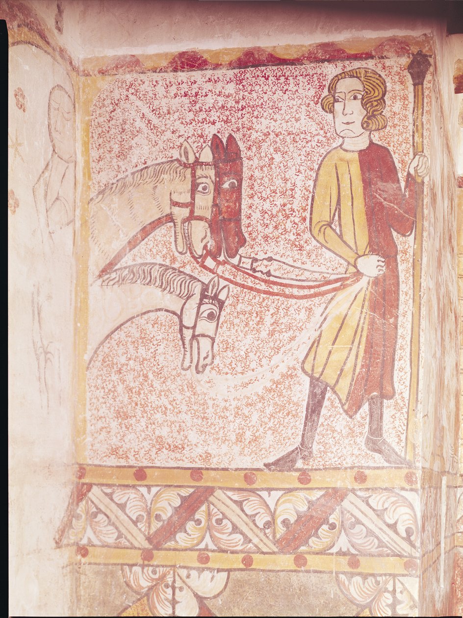 Rytter som holder tøylene til tre hester, fra Nordmuren, ca. 1265 av French School