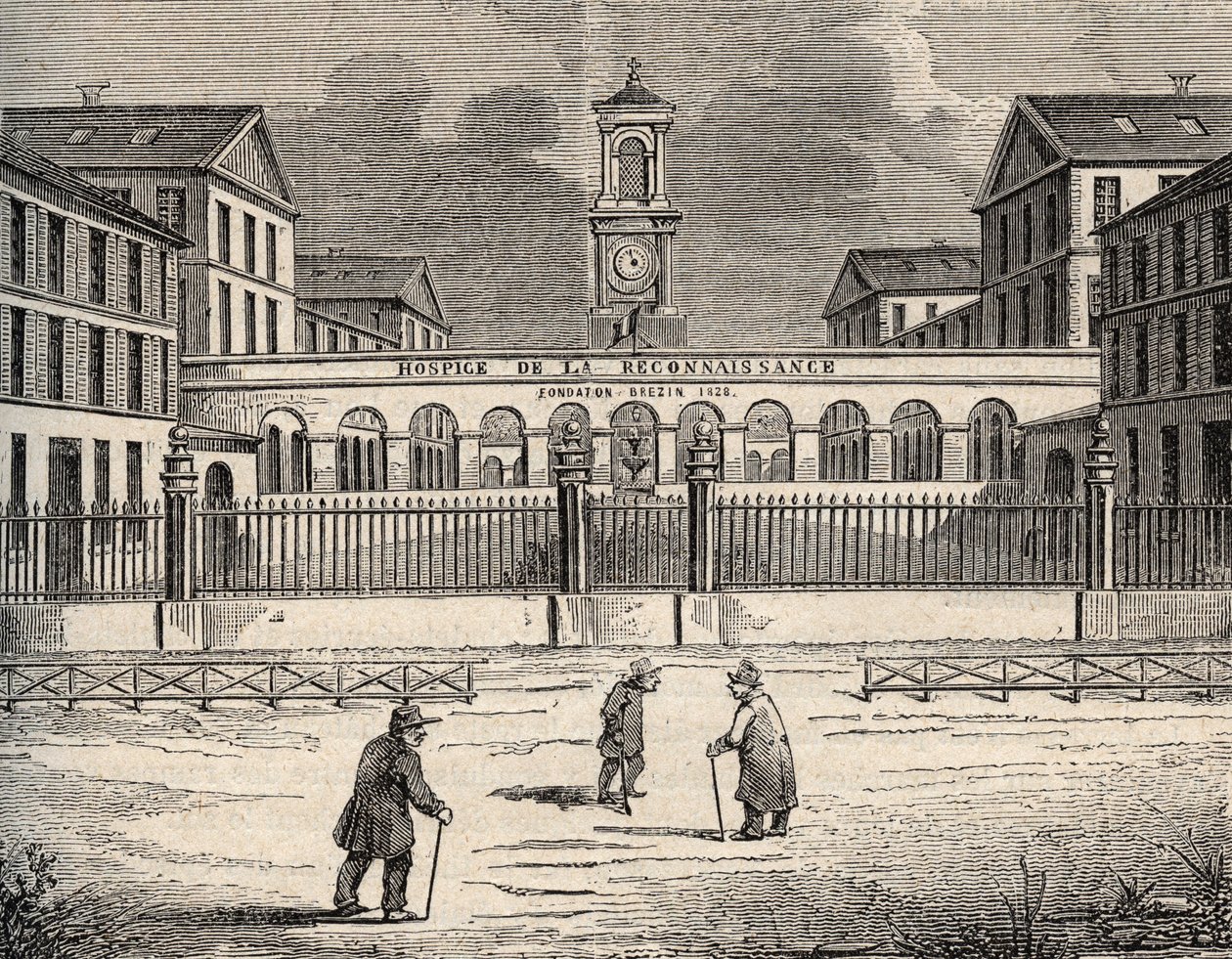 Hospice de la reconnaissance i Garches - Hauts-de-Seine - gravering i "" PATRIE" - BESKRIVELSE AV PICTURESSE DE LA FRANCE EN 6 BIND AV LUCIEN HUARD - slutten av 1800-tallet av French School