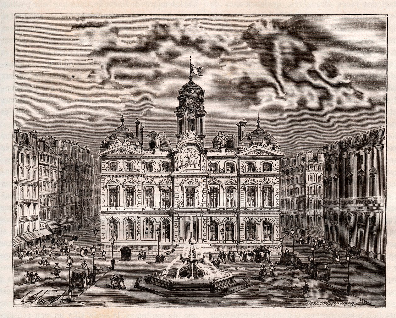 Hotel de Ville de Lyon - - gravering i "" La France illustree: geografi, historie, statistisk administrasjon"" av V.A. Malt-brun. 1884 av French School