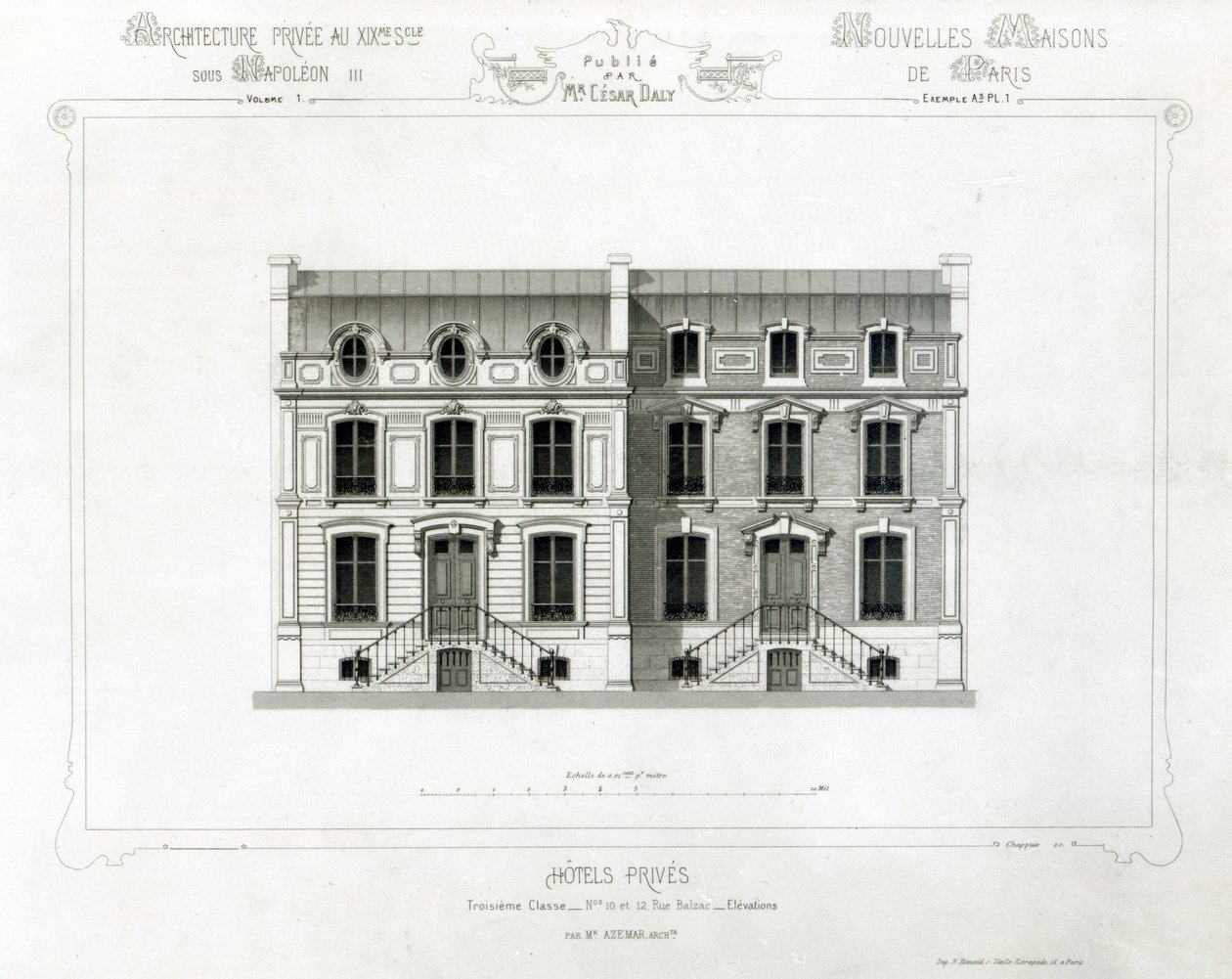 Private hoteller, 10 og 12 Rue Balzac, Paris, fra Architecture Privee au C19th, av French School