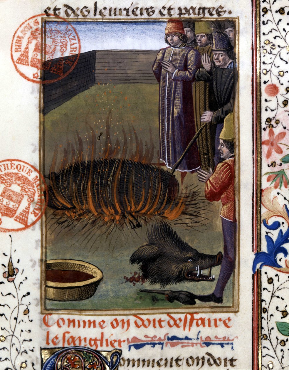 Hvordan avskjære en villsvin - i "" Hunting Book of Gaston Phoebus, Count of Foix, Lord of Bearn"" av French School