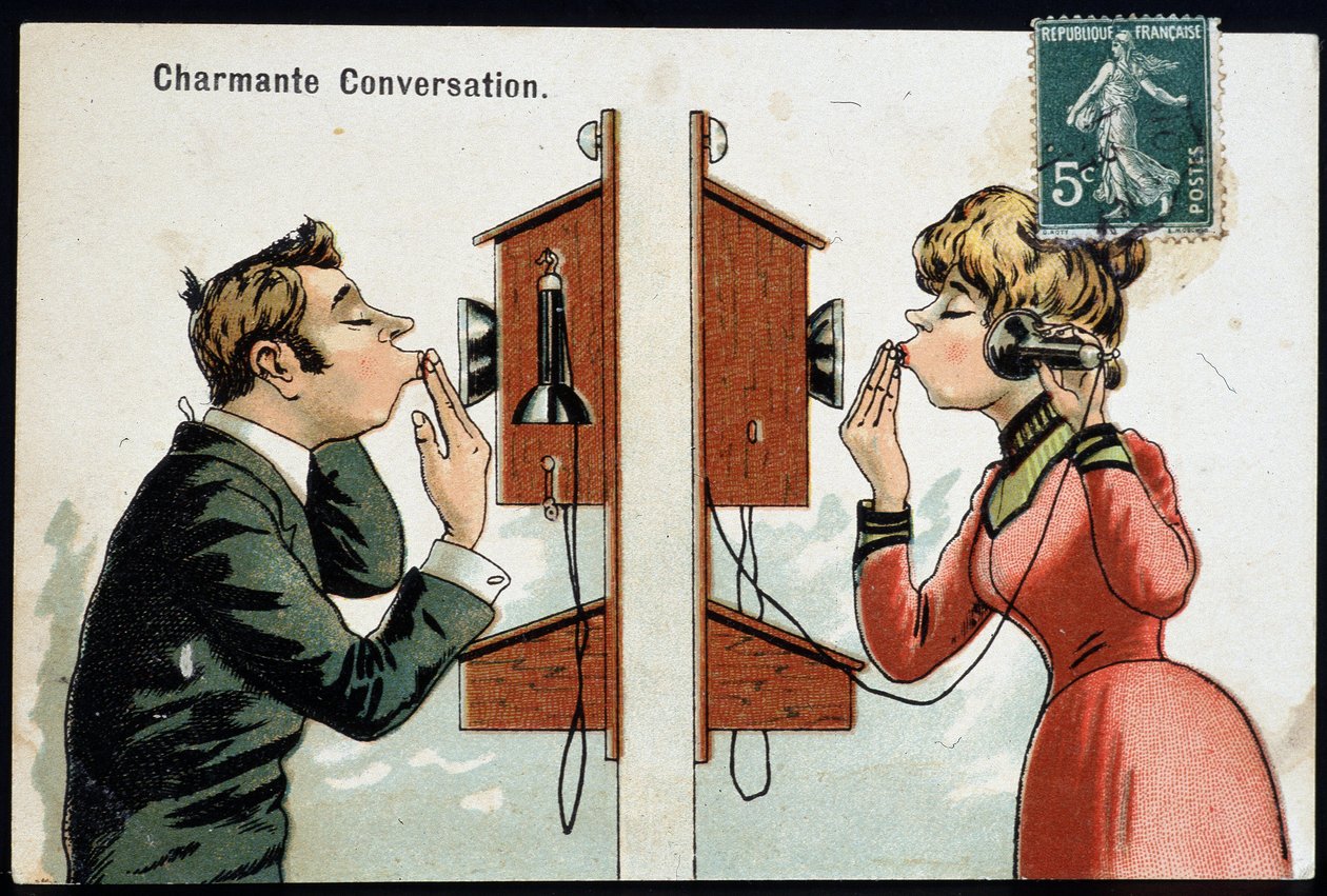 Humoristisk postkort på telefonen, deb. 20. århundre @Selva/Leemage av French School