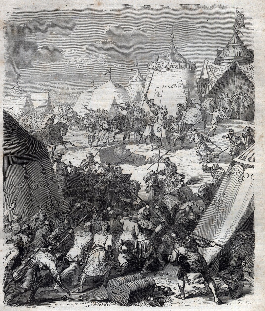 Hundred Years War: Battle of Poitiers (1356). Engraving in “” History of the Popes (...) Crimes of the Queen King and Emperors through the centuries” by Maurice Lachatre av French School
