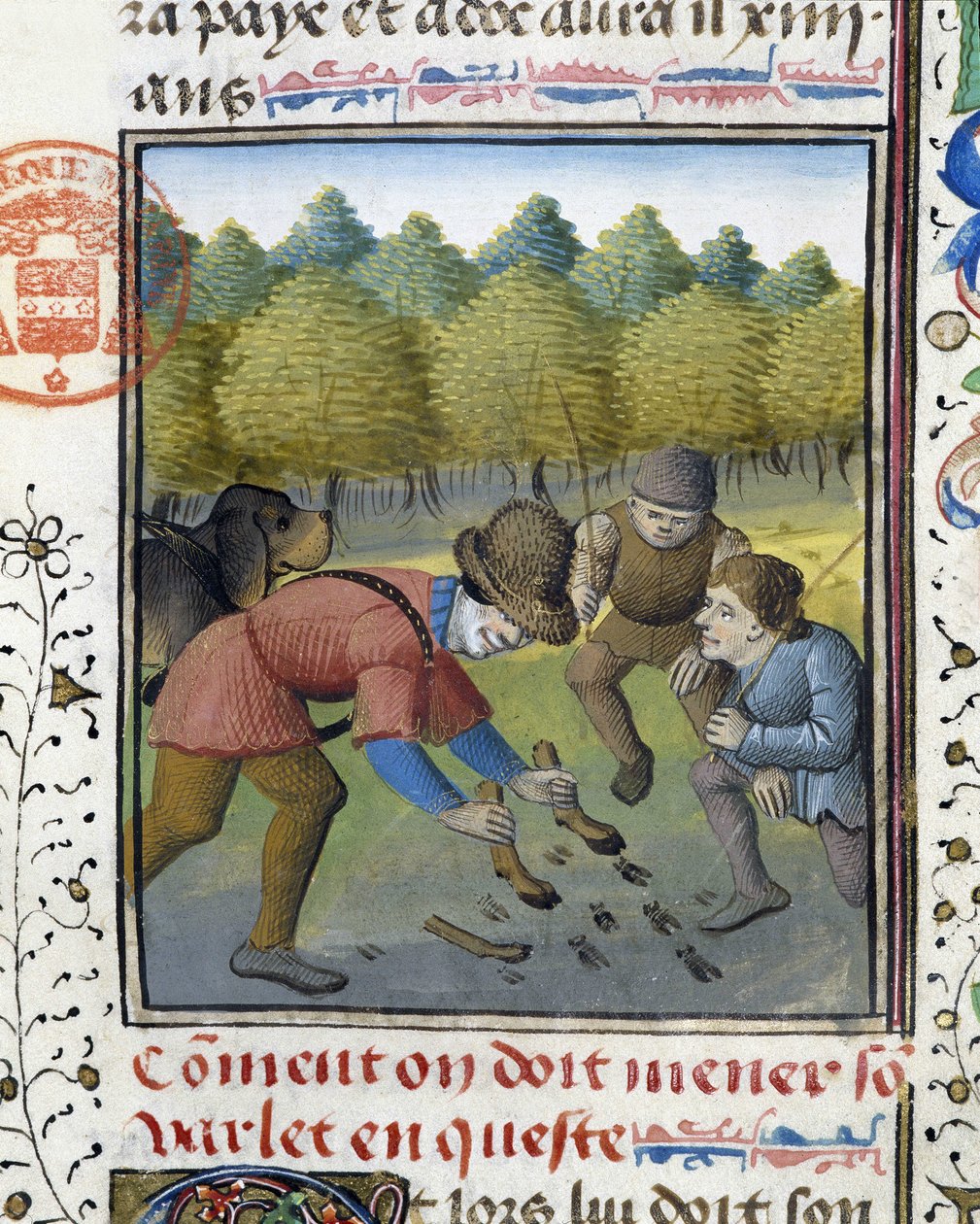 Jegere og jakthund - i "" Hunting Book of Gaston Phoebus, Count of Foix, Lord of Béarn"" av French School