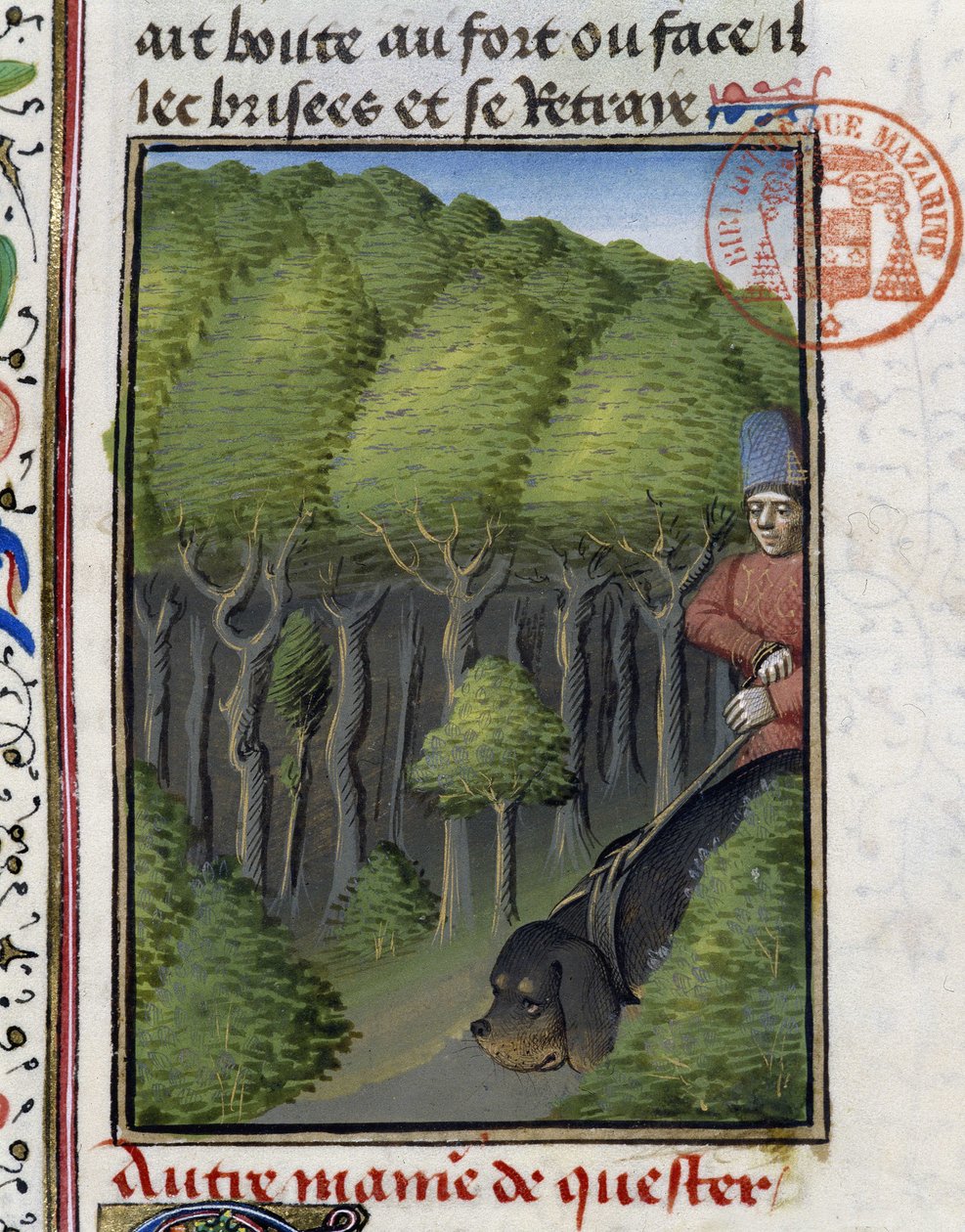 Jakthund - i "" Hunting Book of Gaston Phoebus, Count of Foix, Lord of Béarn"" av French School