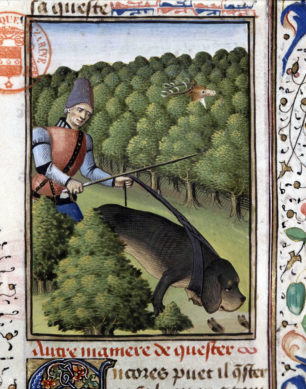 Jaktscene: en hund som sporer hjorten (teft) - i "" The Hunting Book of Gaston Phoebus, Count of Foix, Lord of Béarn"" av French School
