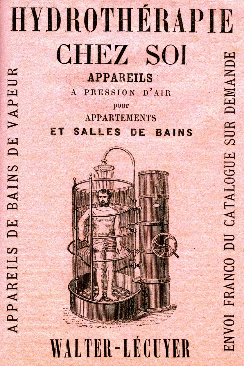 Hydroterapi hjemme: lufttrykksapparater for leiligheter og bad - dusj - hygiene - renslighet - moderne komfort - vann - reklame av French School
