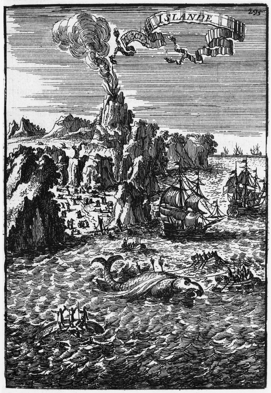 Island og hvalfiske, illustrasjon fra Description de l